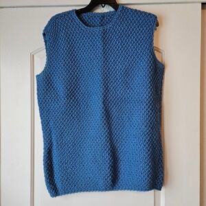 Handmade Blue Crochet Vest Sweater Textured Women's XL Cottagecore Indie Hipster